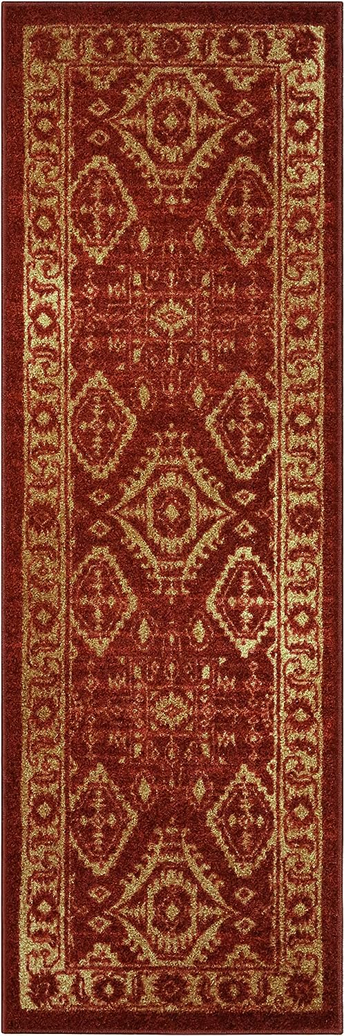 Maples Rugs Georgina Traditional Runner Rug Non Slip Hallway Entry Carpet [Made in USA], 2 x 6, Red/Gold