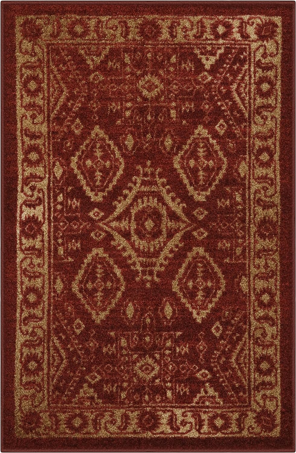 Maples Rugs Georgina Traditional Kitchen Rugs Non Skid Accent Area Carpet [Made in USA], 2'6 x 3'10, Red/Gold