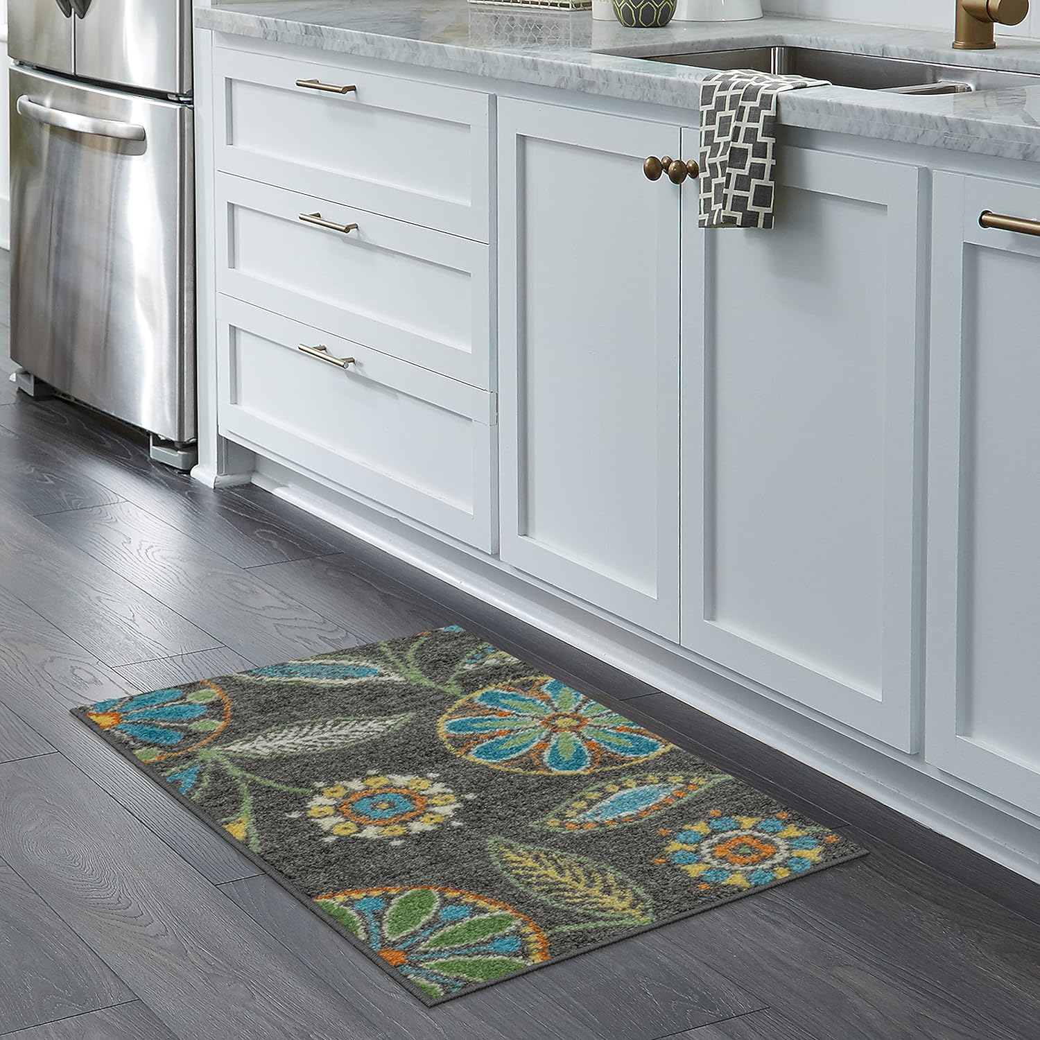 Maples Rugs Reggie Floral Kitchen Rugs Non Skid Washable Accent Area Carpet [Made in USA], Multi, 1'8 x 2'10