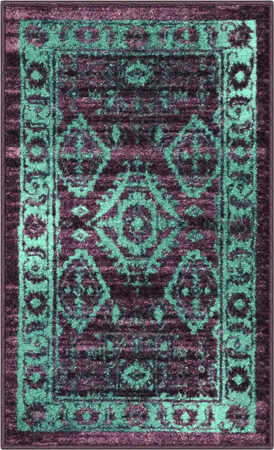 Maples Rugs Georgina Traditional Kitchen Rugs Non Skid Accent Area Carpet [Made in USA], 1 ft 8 in x 5 ft, Winberry/Teal