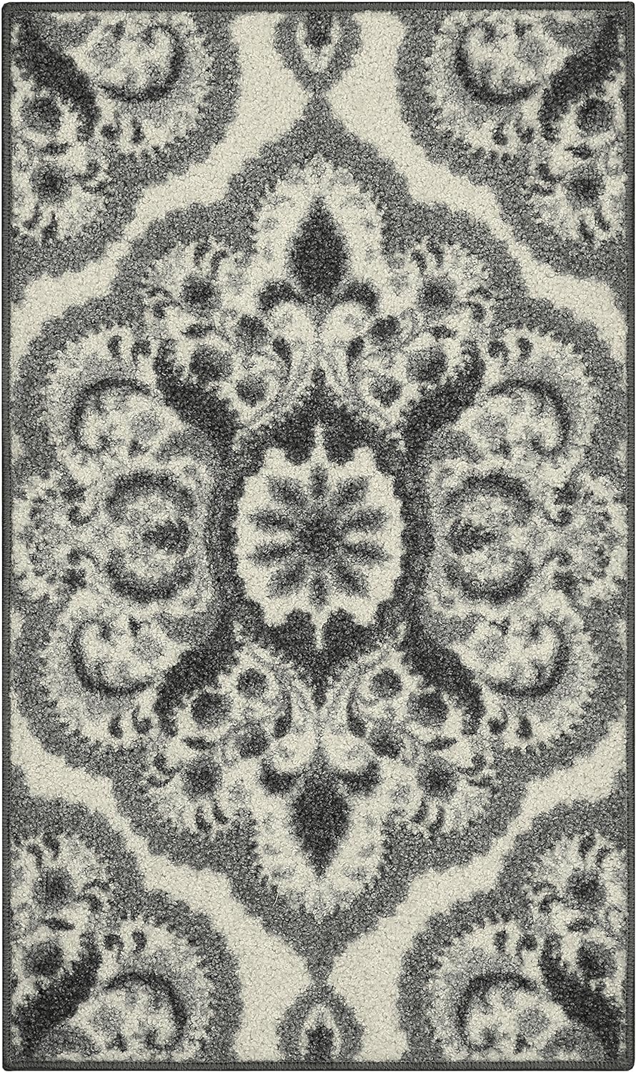 Maples Rugs Vivian Medallion Kitchen Rugs Non Skid Accent Area Carpet [Made in USA], 1'8 x 2'10, Grey