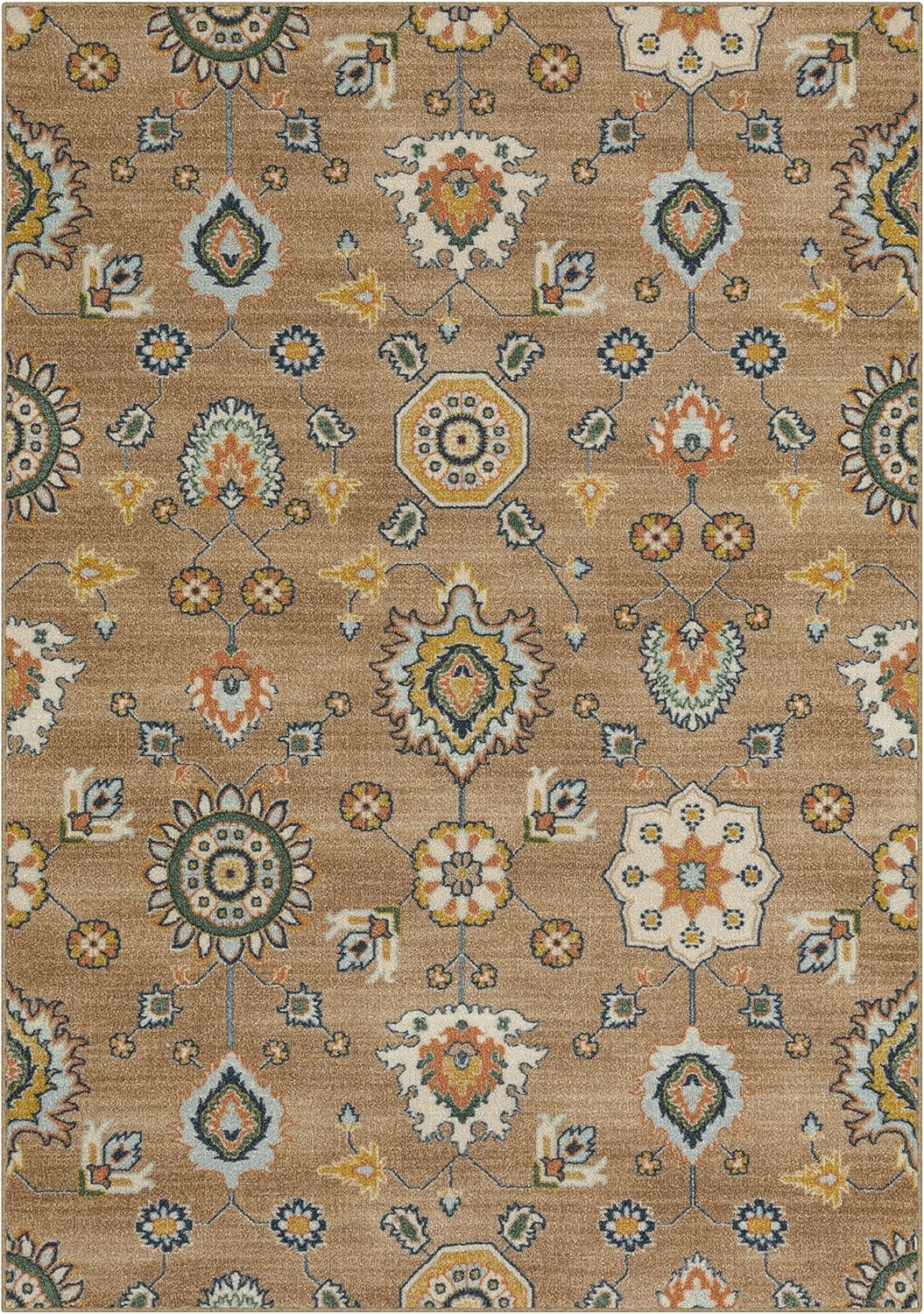 Maples Rugs Fleur Contemporary Motif Livingroom & Bedroom Rugs Non Skid Area Carpet [Made in USA], Neutral/Multi, 5' x 7'