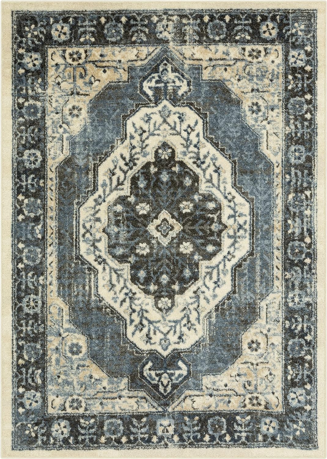 Maples Rugs Caprice Boho Medallion Livingroom & Bedroom Rugs Non Skid Area Carpet [Made in USA],Neutral/Blue, 7' x 10'