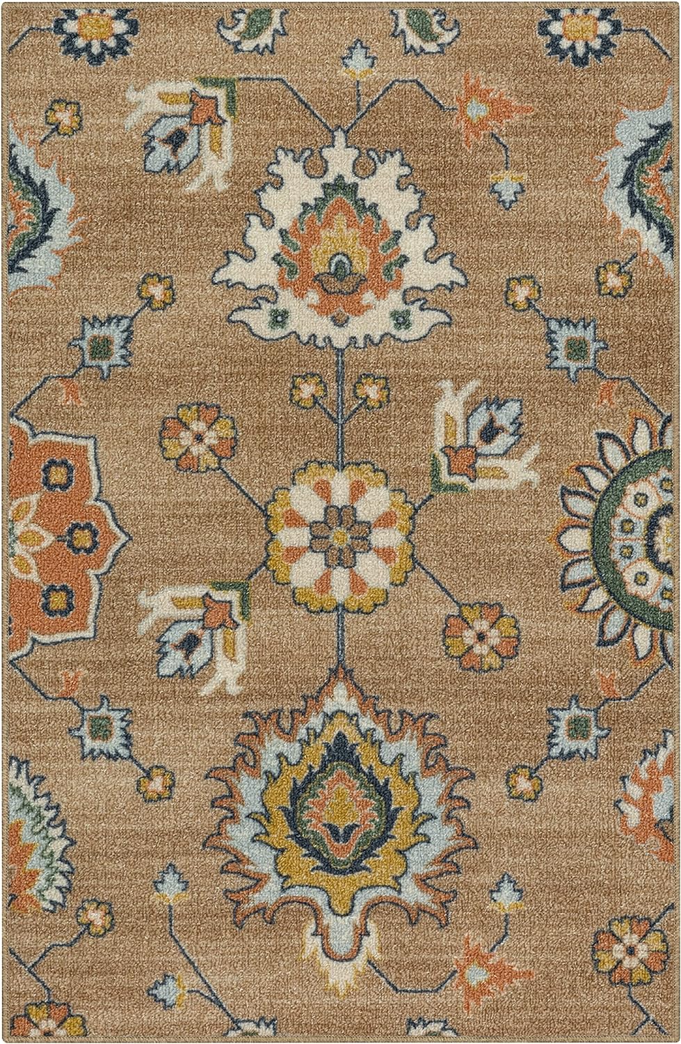Maples Rugs Fleur Contemporary Motif Kitchen Rugs Non Skid Accent Area Carpet [Made in USA], Neutral/Multi, 2'6 x 3'10