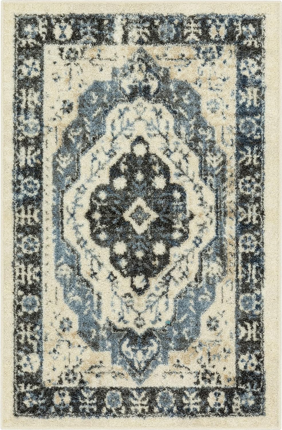 Maples Rugs Caprice Boho Medallion Trellis Kitchen Rugs Non Skid Accent Area Carpet [Made in USA], Neutral/Blue, 2'6 x 3'10