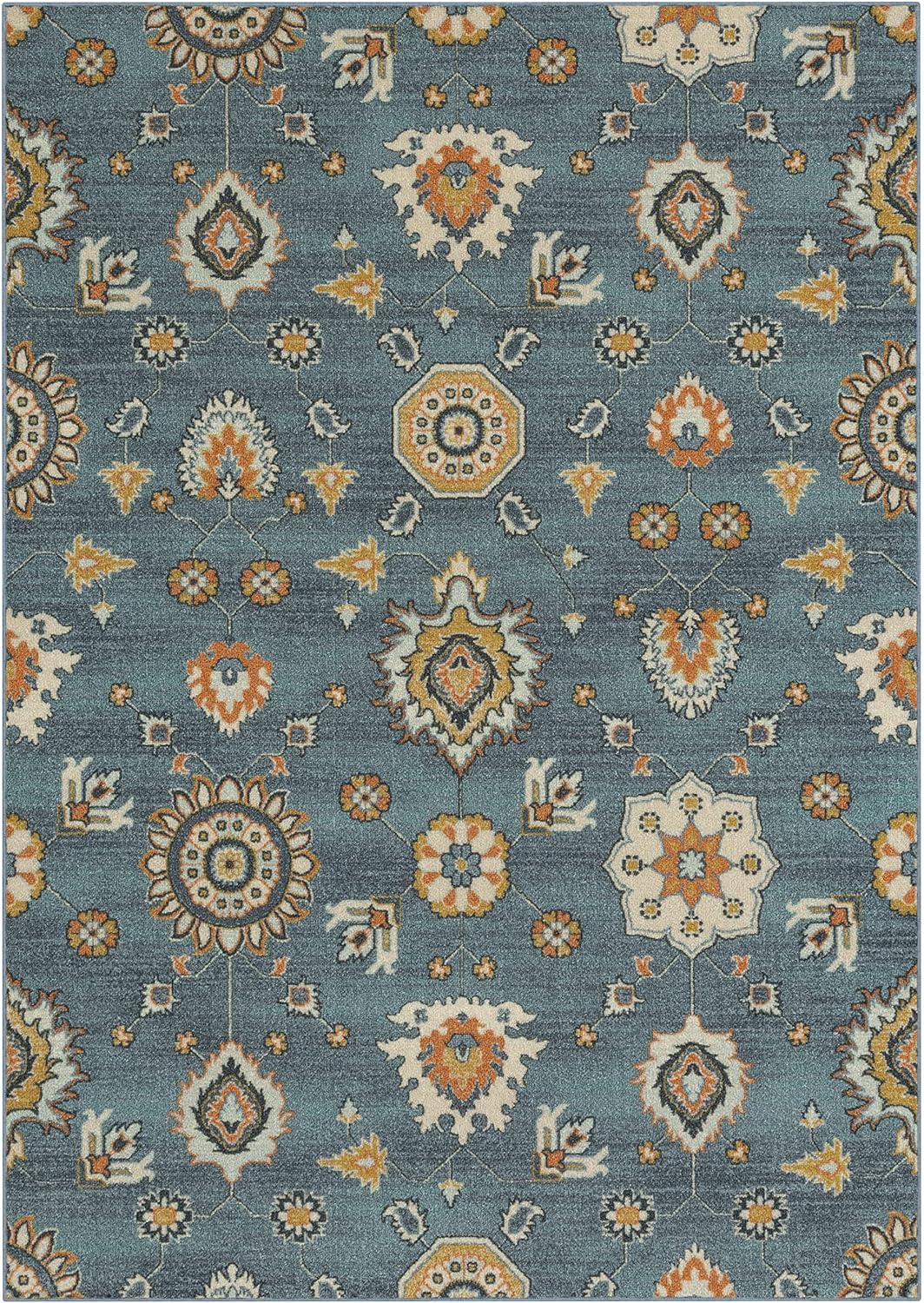 Maples Rugs Fleur Contemporary Motif Livingroom & Bedroom Rugs Non Skid Area Carpet [Made in USA], Blue/Multi, 5' x 7'