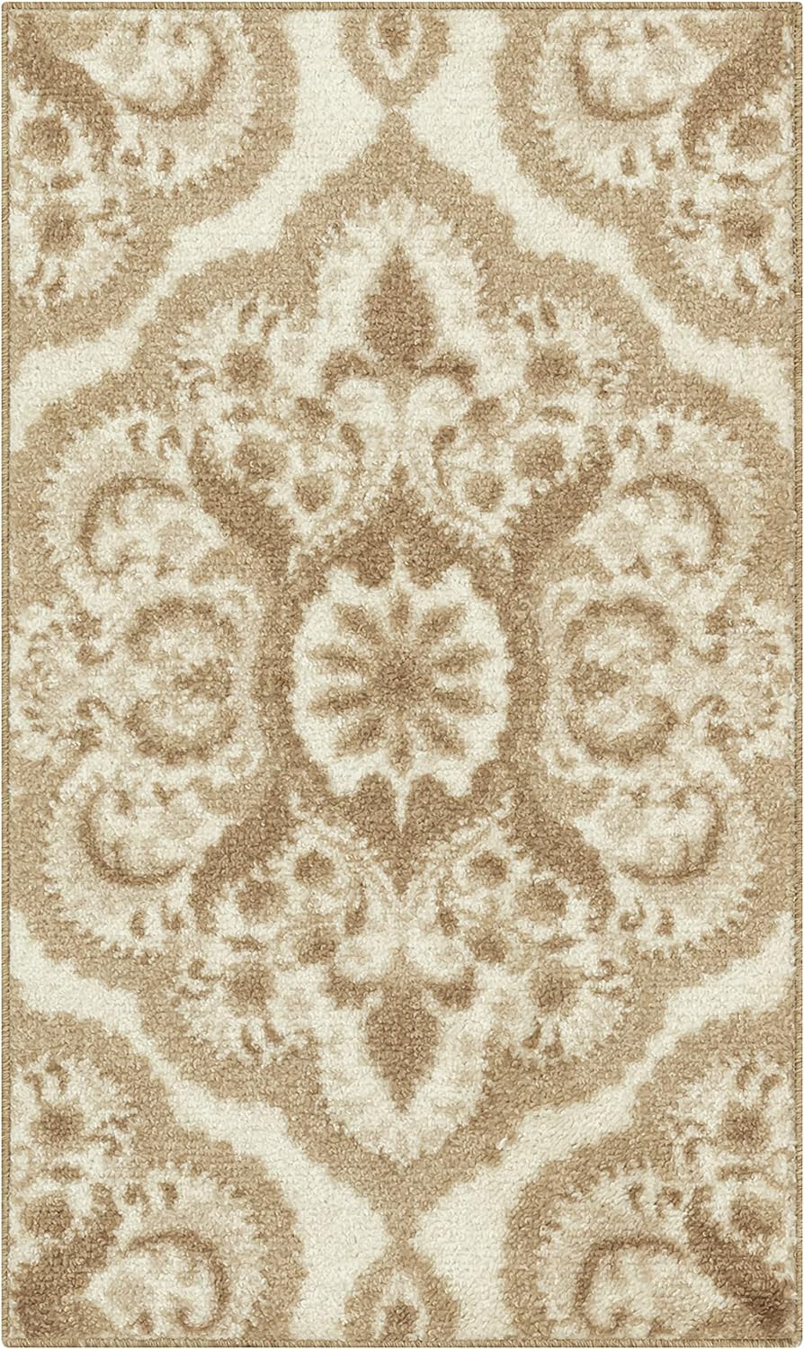 Maples Rugs Vivian Medallion Kitchen Rugs Non Skid Accent Area Carpet [Made in USA], 1'8 x 2'10, Neutral