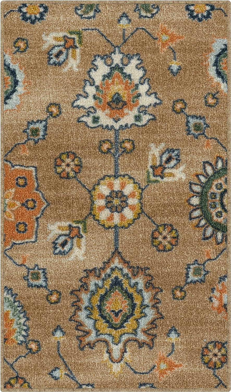 Maples Rugs Fleur Contemporary Motif Kitchen Rugs Non Skid Accent Area Carpet [Made in USA], Neutral/Multi, 1'8 x 2'10