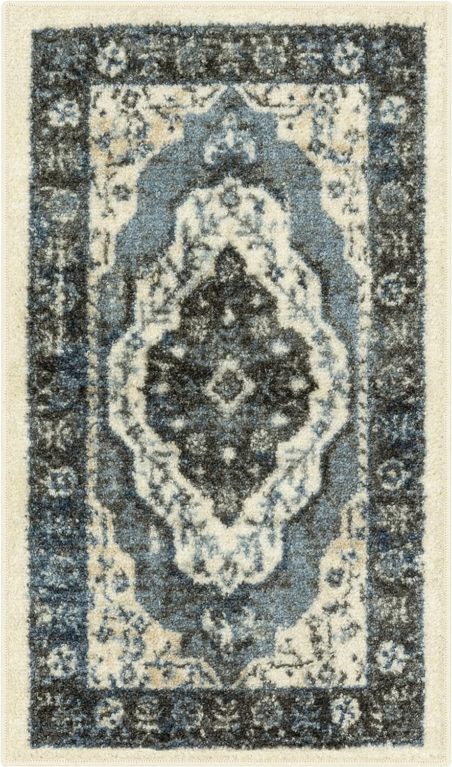 Maples Rugs Caprice Boho Medallion Kitchen Rugs Non Skid Accent Area Carpet [Made in USA], Neutral/Blue, 1'8 x 2'10