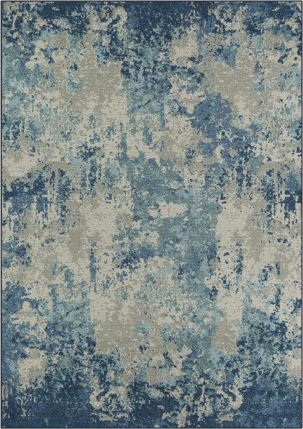 Maples Rugs Southwestern Stone Distressed Abstract Area Rugs Carpet for Living Room & Bedroom [Made in USA], 5 x 7, Blue