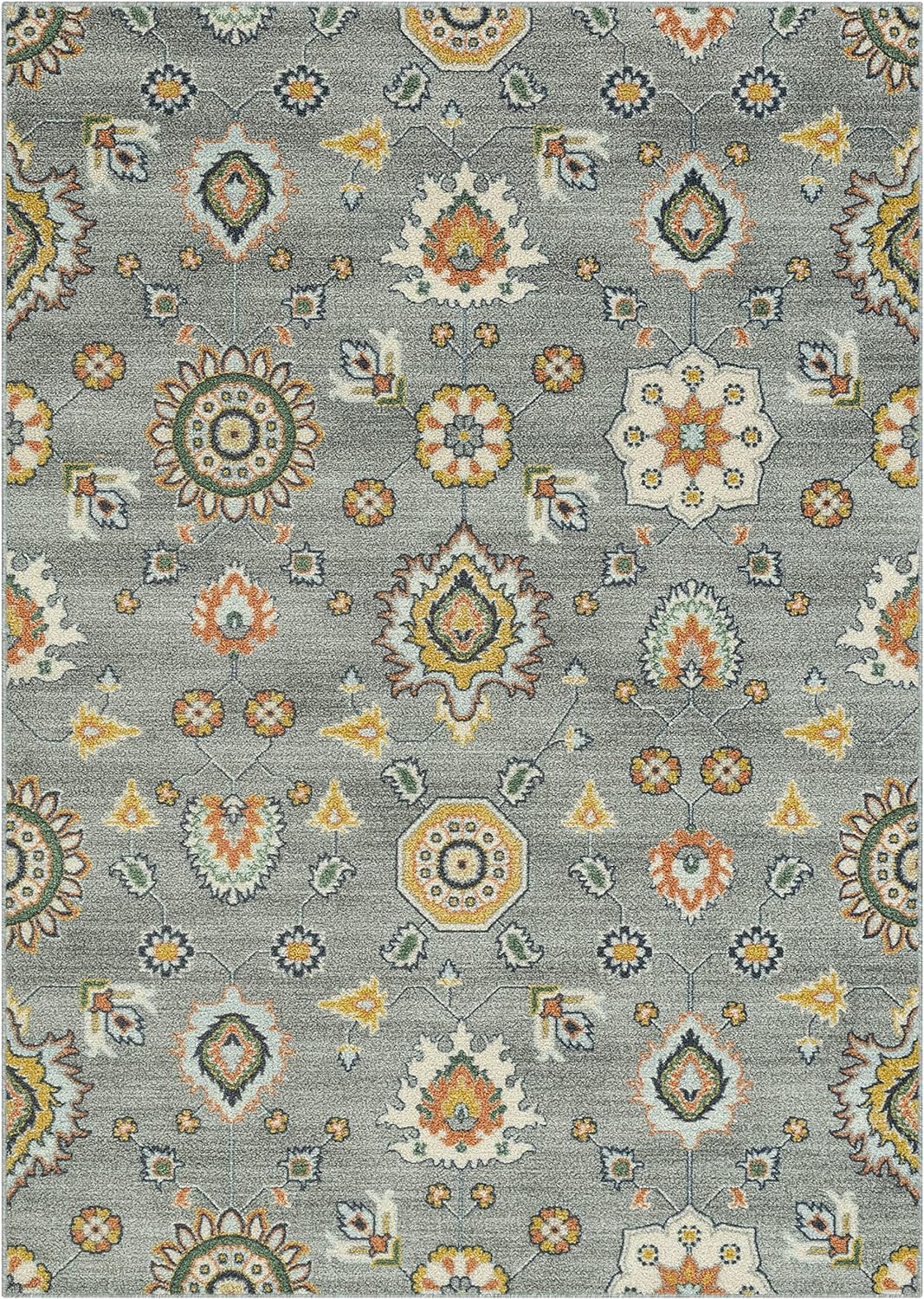 Maples Rugs Fleur Contemporary Motif Livingroom & Bedroom Rugs Non Skid Area Carpet [Made in USA], Radiant Grey, 5' x 7'