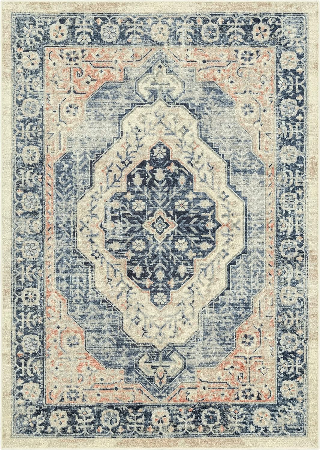 Maples Rugs Caprice Boho Medallion Livingroom & Bedroom Rugs Non Skid Area Carpet [Made in USA], Blue, 5' x 7'