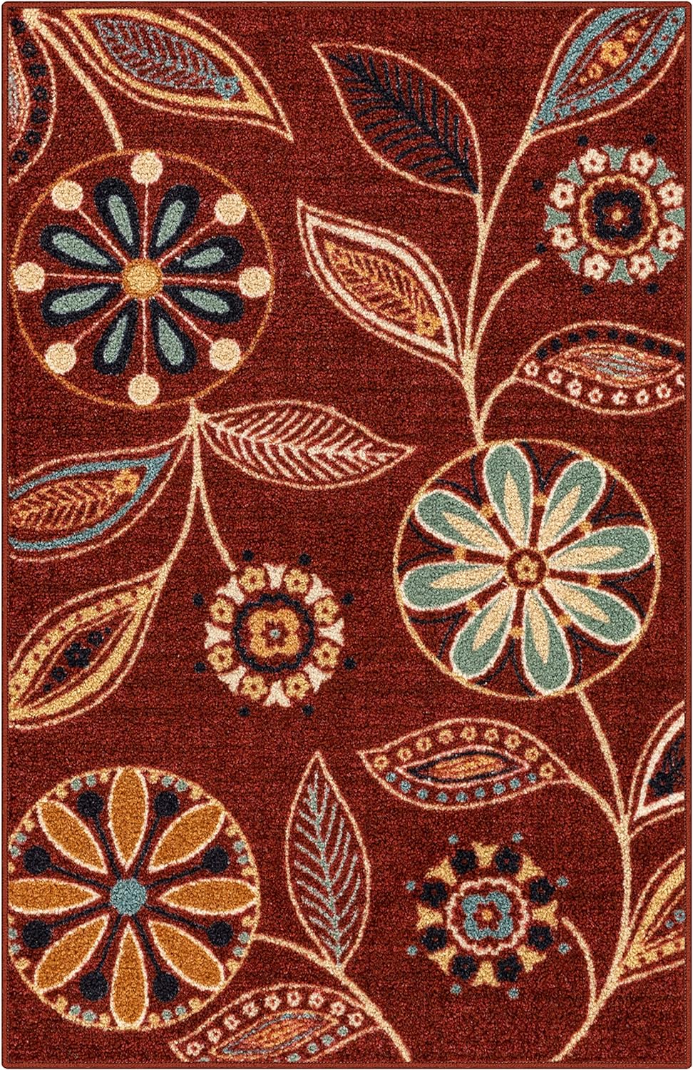 Maples Rugs Reggie Floral Kitchen Rugs Non Skid Accent Area Carpet [Made in USA], 2'6 x 3'10, Merlot