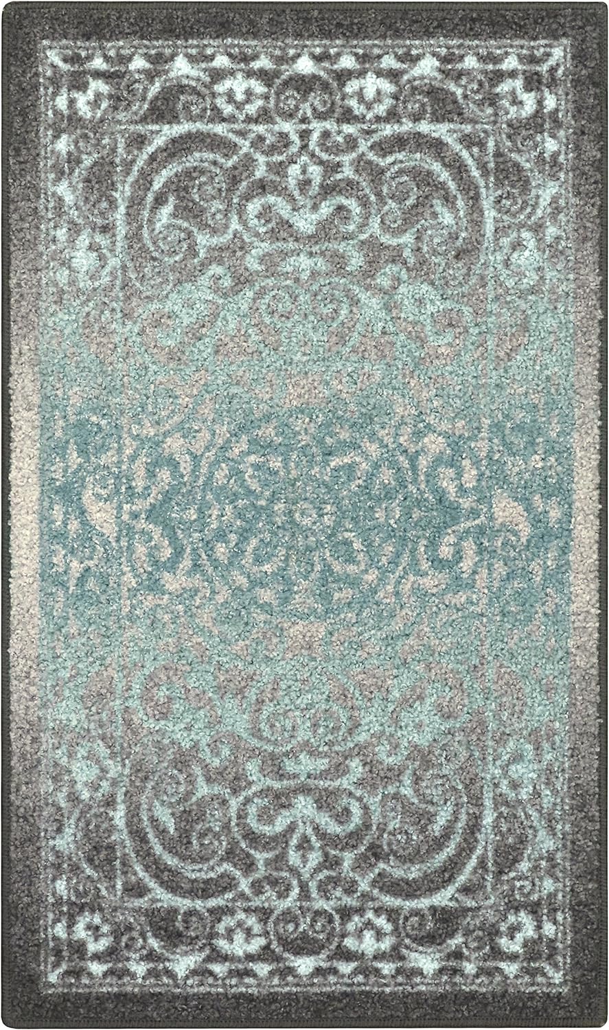 Maples Rugs Pelham Vintage Kitchen Rugs Non Skid Washable Accent Area Carpet [Made in USA], 1'8 x 2'10, Grey/Blue