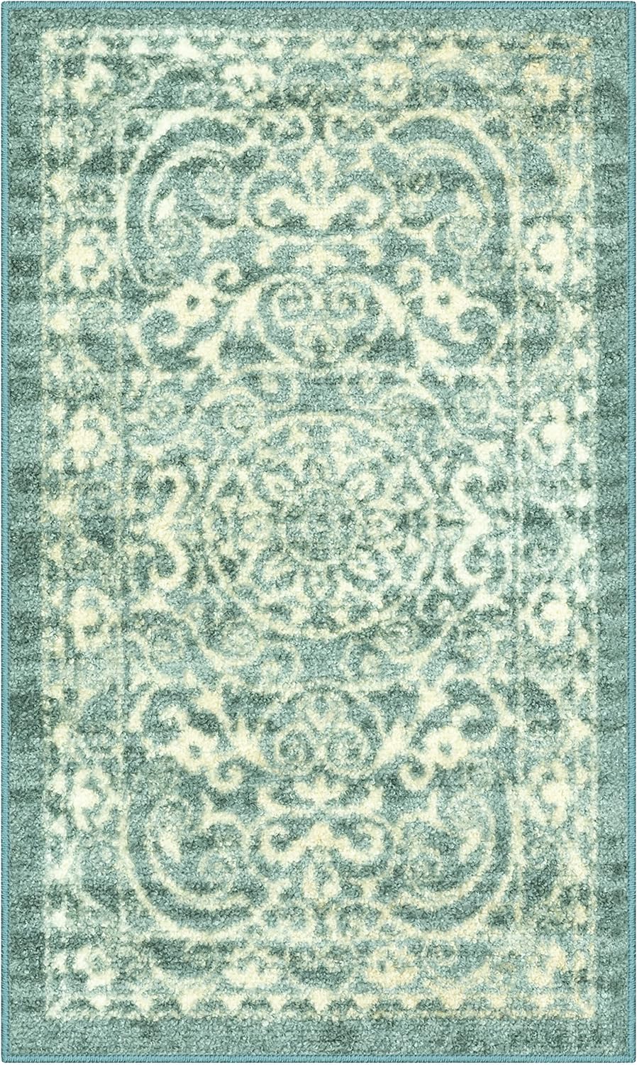 Maples Rugs Pelham Vintage Kitchen Rugs Non Skid Washable Accent Area Carpet [Made in USA], 1'8 x 2'10, Light Spa