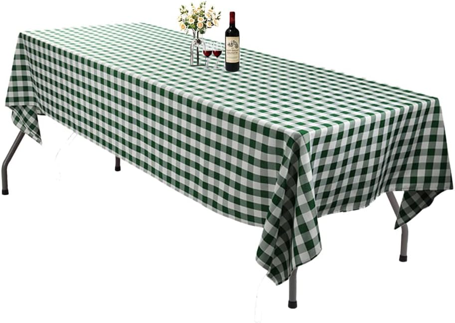 Large Green and White Rectangle 60 x 126 Inch Tablecloth - 8ft Washable Polyester Tablecloths - Perfect for Wedding, Restaurant, Party, Dinning, Banquet Decoration