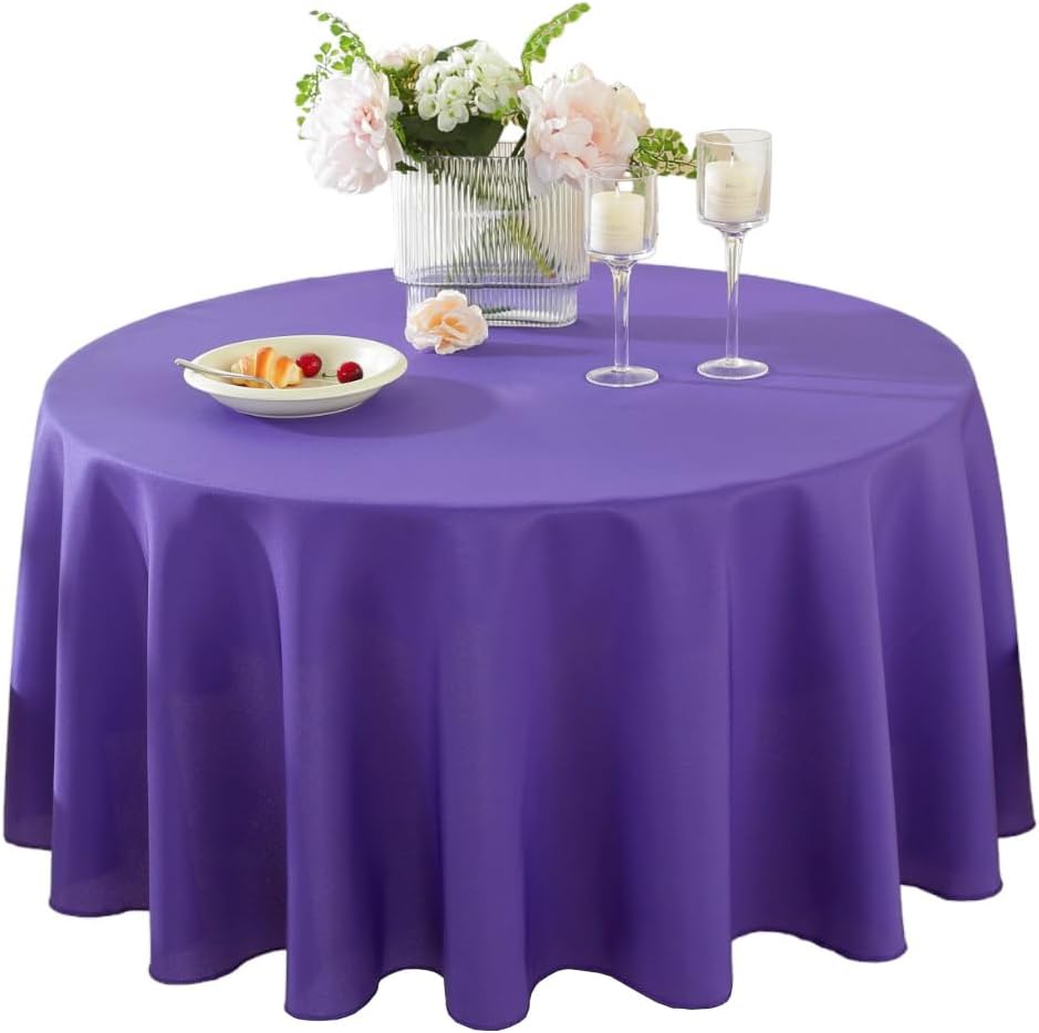 Craft And Party Round Tablecloth, 120 Inch Purple Tablecloth, Polyester Fabric Washable Table Cloth for Home, Party, Wedding or Restaurant Use.