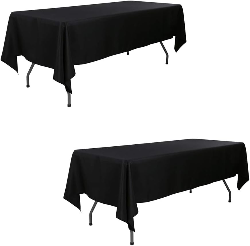 Large Black Rectangle 60 x 126 Inch Tablecloth - 8ft Washable Polyester Tablecloths - Perfect for Wedding, Restaurant, Party, Dinning, Banquet Decoration (2 Pack)