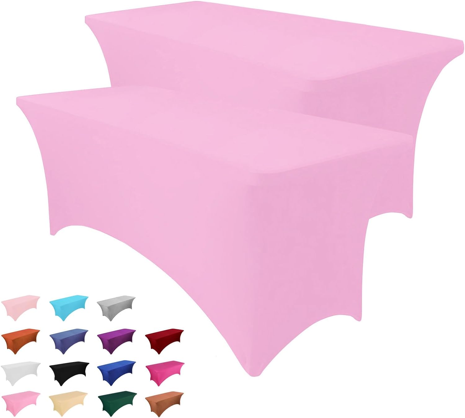 2 Pack 4FT Table Cloth for Rectangle Table Pink Tablecloth Rectangular Fitted Stretch Spandex Table Covers 4 ft for Birthday, Cocktail, Wedding, Banquet Easter Party