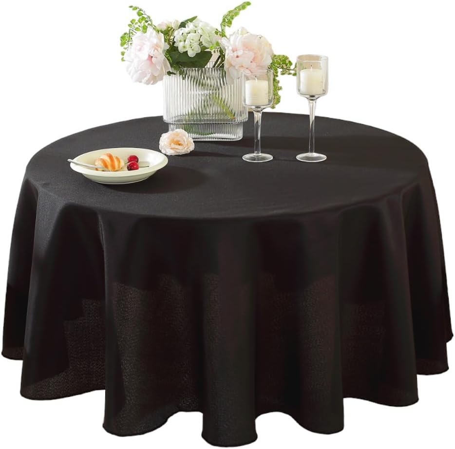 Craft And Party Round Tablecloth, 120 Inch Black Tablecloth, Polyester Fabric Washable Table Cloth for Home, Party, Wedding or Restaurant Use.