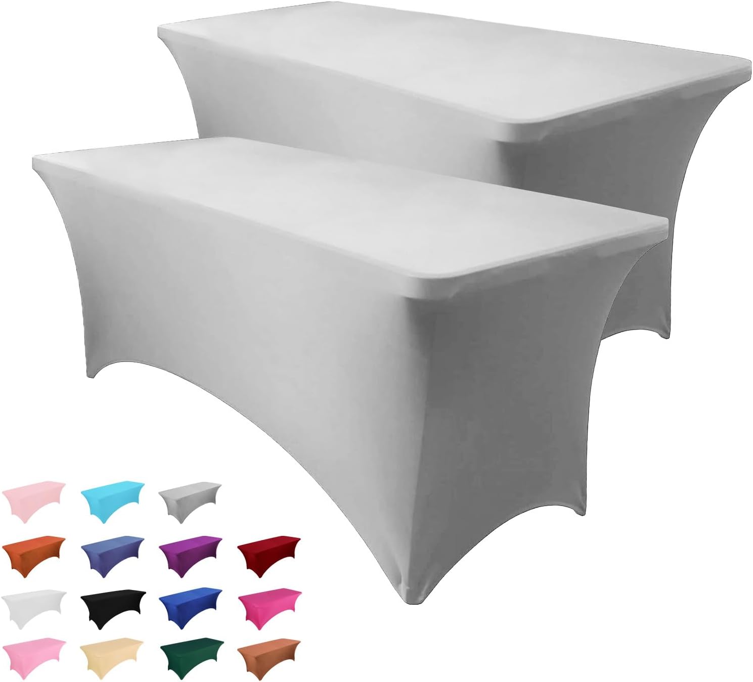 2 Pack 4FT Table Cloth for Rectangle Table Grey Tablecloth Rectangular Fitted Stretch Spandex Table Covers 4 ft for Birthday, Cocktail, Wedding, Banquet Easter Party