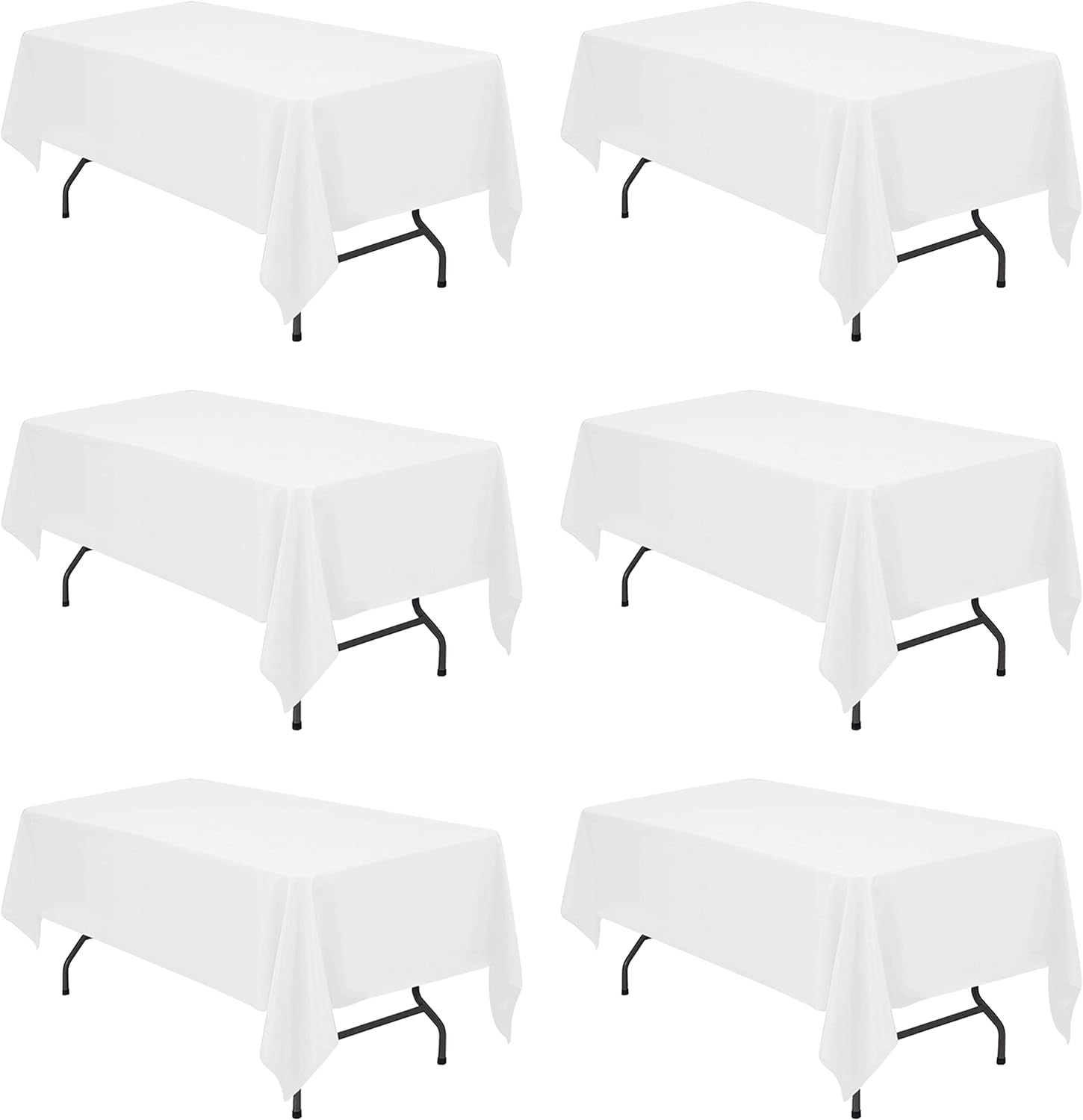 6 Pack White Tablecloths for 6 Foot Rectangle Tables 60 x 102 Inch - 6ft Rectangular Bulk Linen Polyester Fabric Washable Long Clothes for Wedding Reception Banquet Party Buffet Restaurant