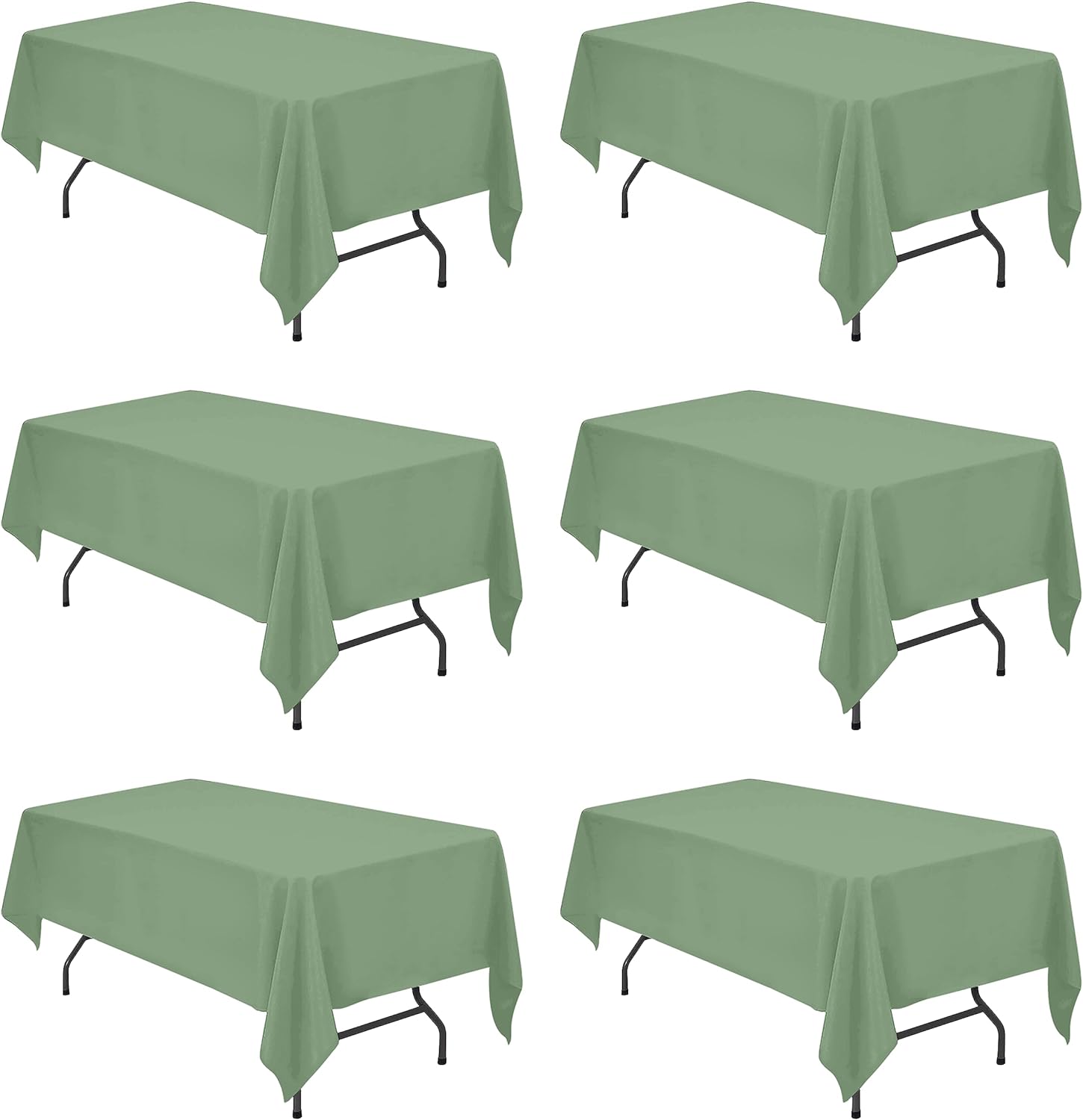 6 Pack Sage Green Tablecloths for 6 Foot Rectangle Tables 60 x 102 Inch - 6ft Rectangular Bulk Linen Polyester Fabric Washable Long for Wedding Reception Banquet Party Buffet Birthday