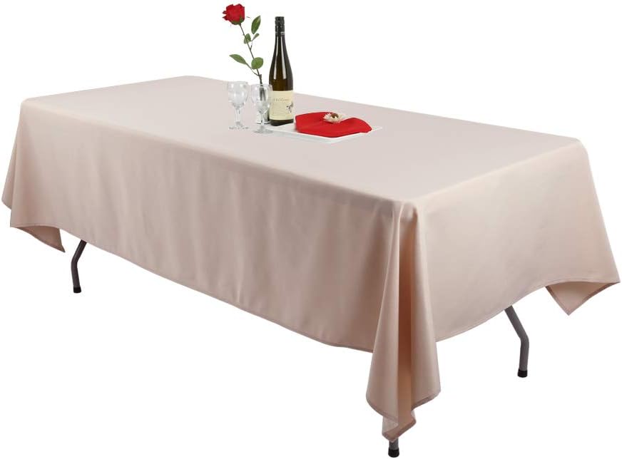 Rectangle Tablecloth - 60 x 126 Inch - Beige Rectangular Table Cloth for 8 Foot Table in Washable Polyester - Great for Wedding, Restaurant, Party, Banquet Decoration