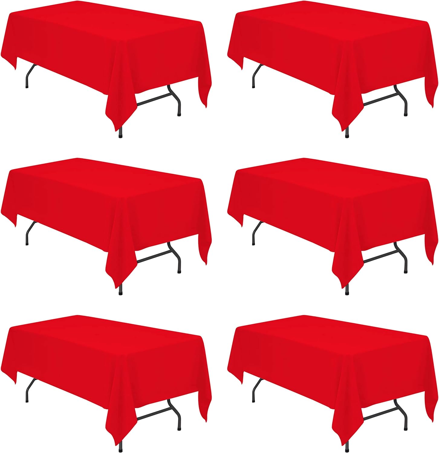 6 Pack Red Tablecloths for 6 Foot Rectangle Tables 60 x 102 Inch - 6ft Rectangular Bulk Linen Polyester Fabric Washable Long Clothes for Wedding Reception Banquet Party Buffet Restaurant