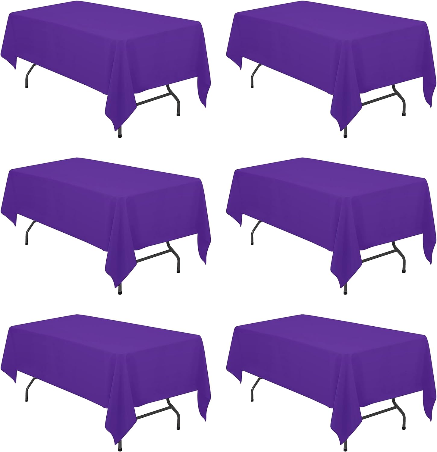 6 Pack Purple Tablecloths for 6 Foot Rectangle Tables 60 x 102 Inch - 6ft Rectangular Bulk Linen Polyester Fabric Washable Long Clothes for Wedding Reception Banquet Party Buffet Birthday