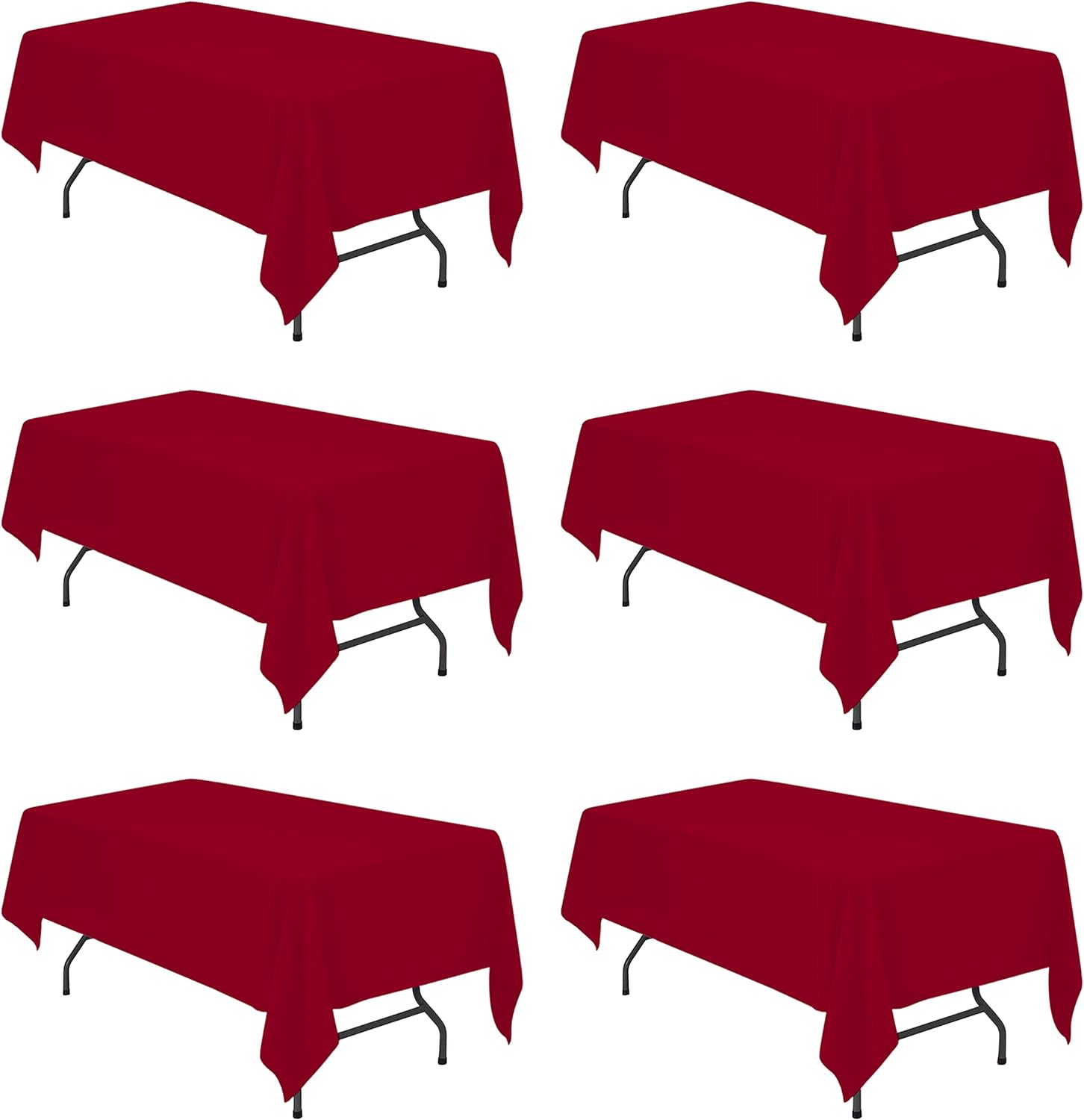 6 Pack Burgundy Tablecloths for 6 Foot Rectangle Tables 60 x 102 Inch - 6ft Rectangular Bulk Linen Polyester Fabric Washable Long for Wedding Reception Banquet Party Buffet Restaurant