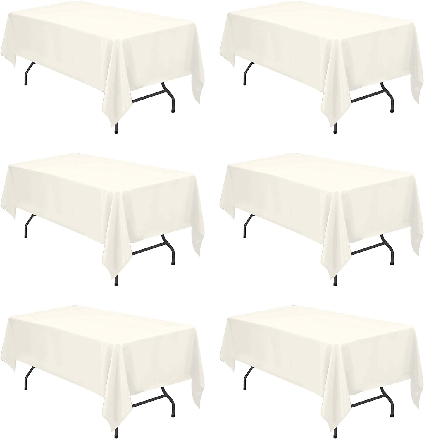 6 Pack Ivory Tablecloths for 6 Foot Rectangle Tables 60 x 102 Inch - 6ft Rectangular Bulk Linen Polyester Fabric Washable Long Clothes for Wedding Reception Banquet Party Buffet Restaurant