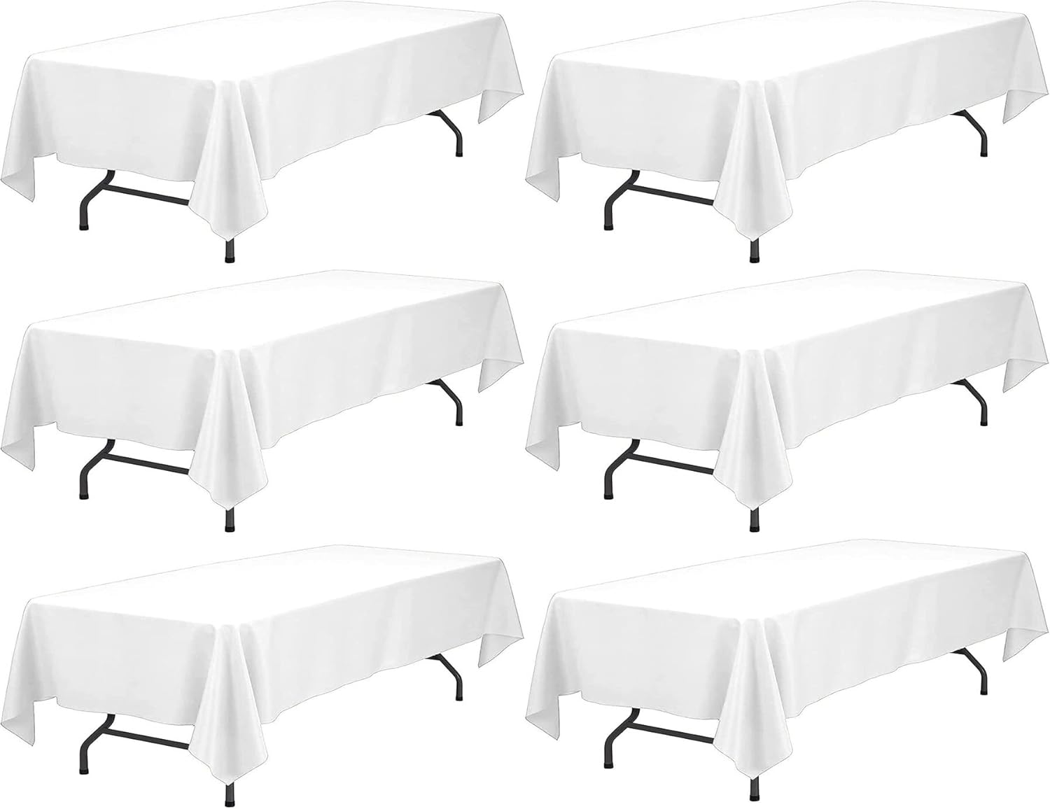 WEALUXE White Table Cloths for 6 Foot Folding Tables [6 Pack, 60x102 Inches] White Tablecloths Rectangular, Stain and Wrinkle Resistant Washable Linen Fabric Cloth