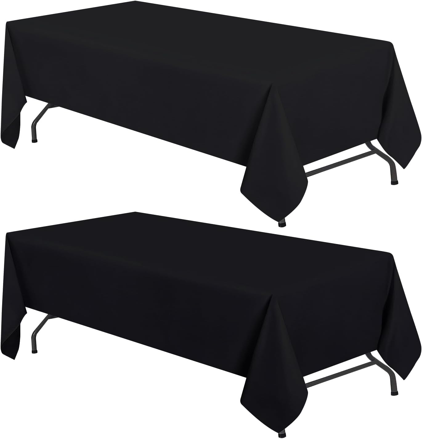 WEALUXE Set of 2 Black Rectangle Tablecloth for Tables 8ft [60x126 Inch] Black Table Cloths for 8 Foot Rectangular Tables, 200 GSM Poly Tabletop Covers Washable Fabric Stain, Wrinkle Resistant, 2 Pack