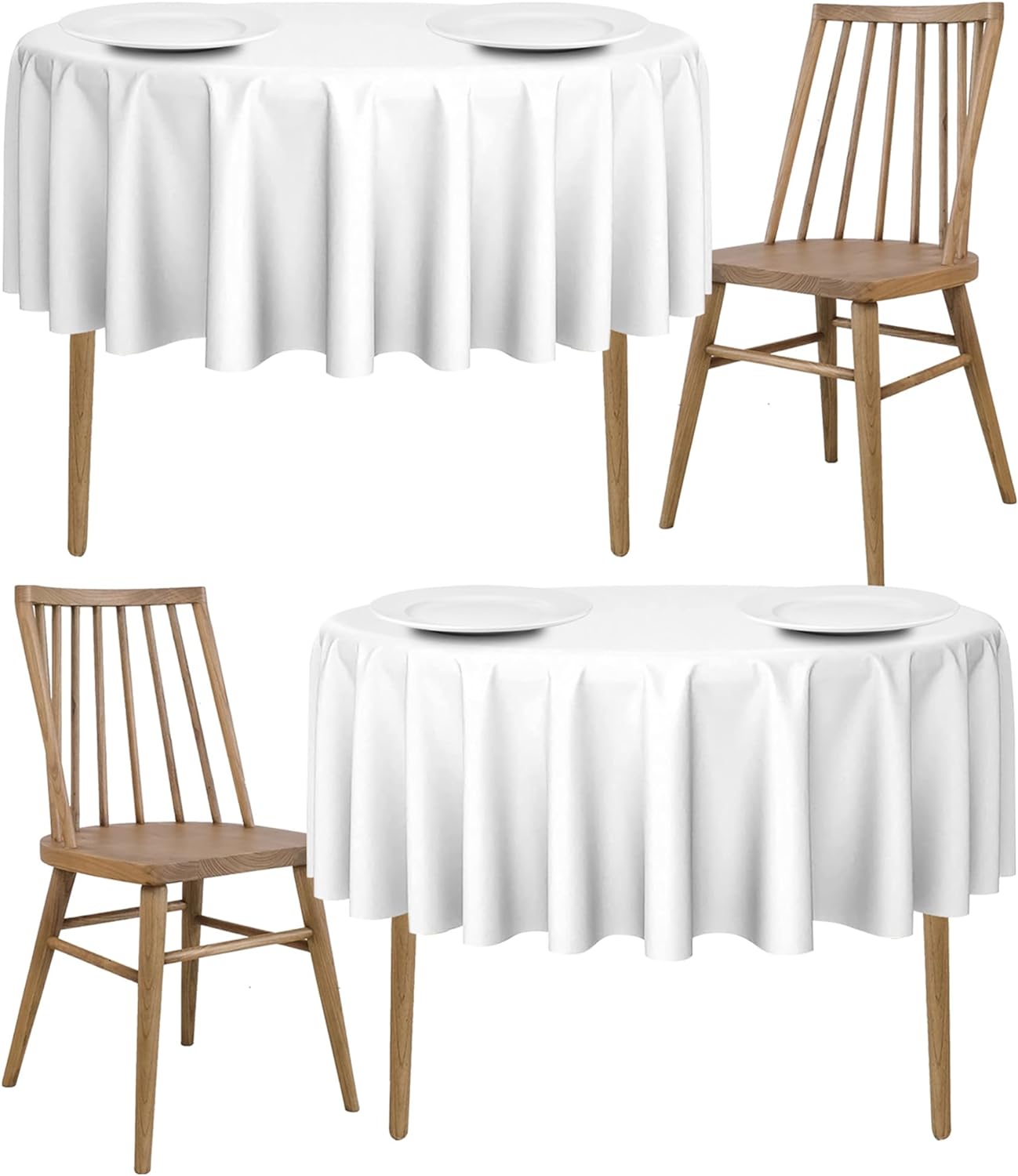 [2 Pack] White Round Tablecloths 70 Inch [for 30-60'' Tables] 200 GSM Premium Quality Textured Washable Polyester Fabric Table Cloth [70'' is Not Table Size]