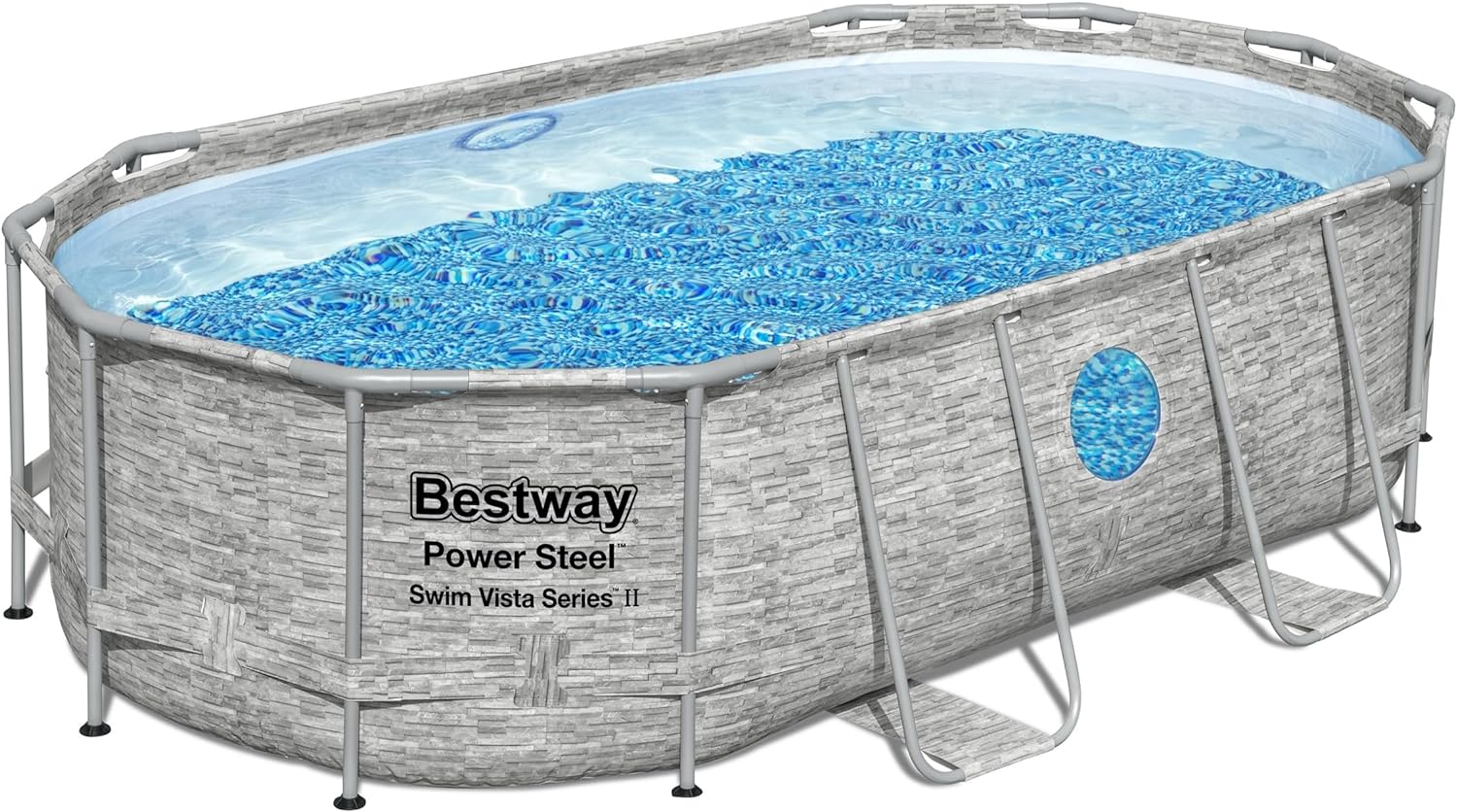 Bestway Power Steel Swim Vista Series II 14' x 8'2 x 39.5 Above Ground Pool Set, 14' x 8' x 40, Grey Stone