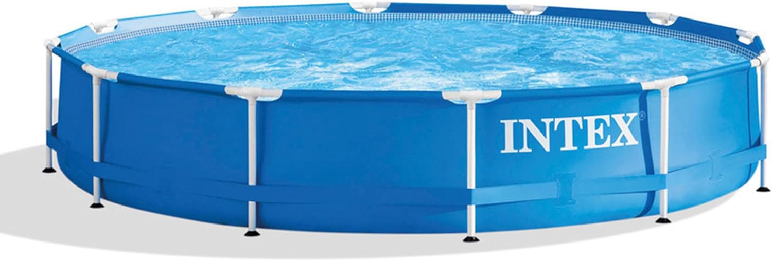 Intex 12 Feet Round Easy Set Metal Frame Above Ground Outdoor Backyard Swimming Family Pool for Kids and Adults Ages 6 and Up, Blue