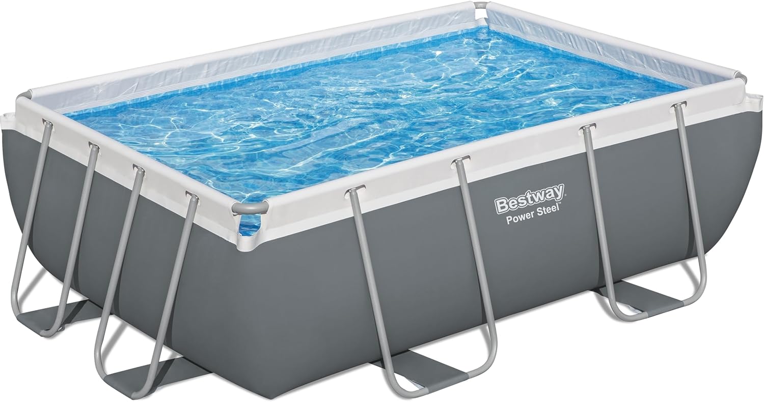 Bestway: Power Steel 9'3 x 6'5 x 33 Above Ground Pool Set - 937 Gallons, Rectangular Outdoor Family Pool, Corrosion & Puncture Resistant, Includes ChemConnect Dispenser, Filter & Pump