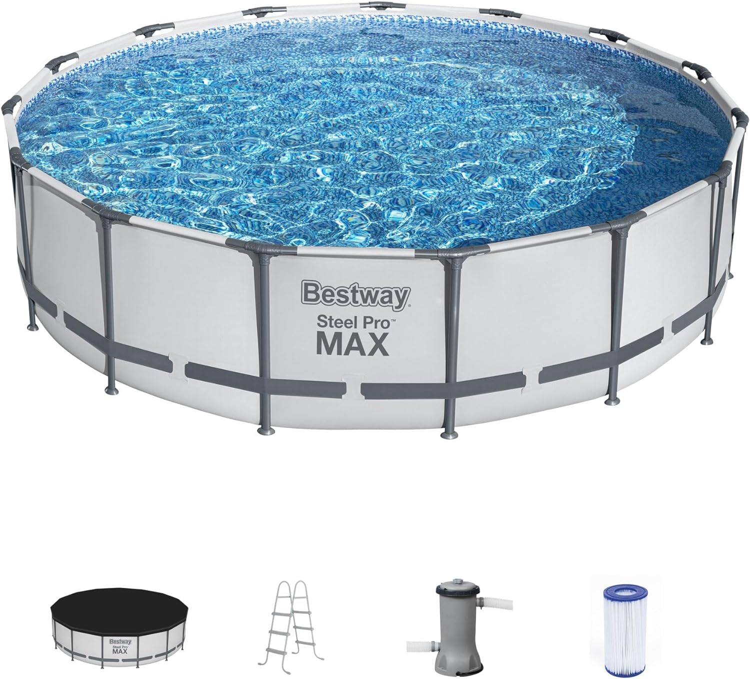 Bestway: Steel Pro MAX 15' X 42 Above Ground Pool Set - 3955 Gallon, Outdoor Family Pool, Corrosion & Puncture Resistant, Includes Filter, Pump, Ladder & Cover