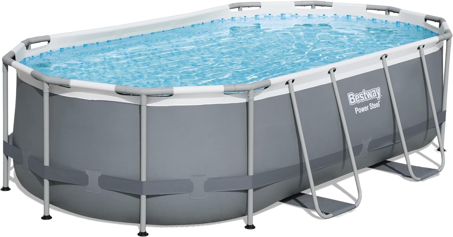 Bestway Power Steel 14' x 8'2 x 39.5 Oval Above Ground Pool Set | Includes 530gal Filter Pump, Ladder, ChemConnect Dispener