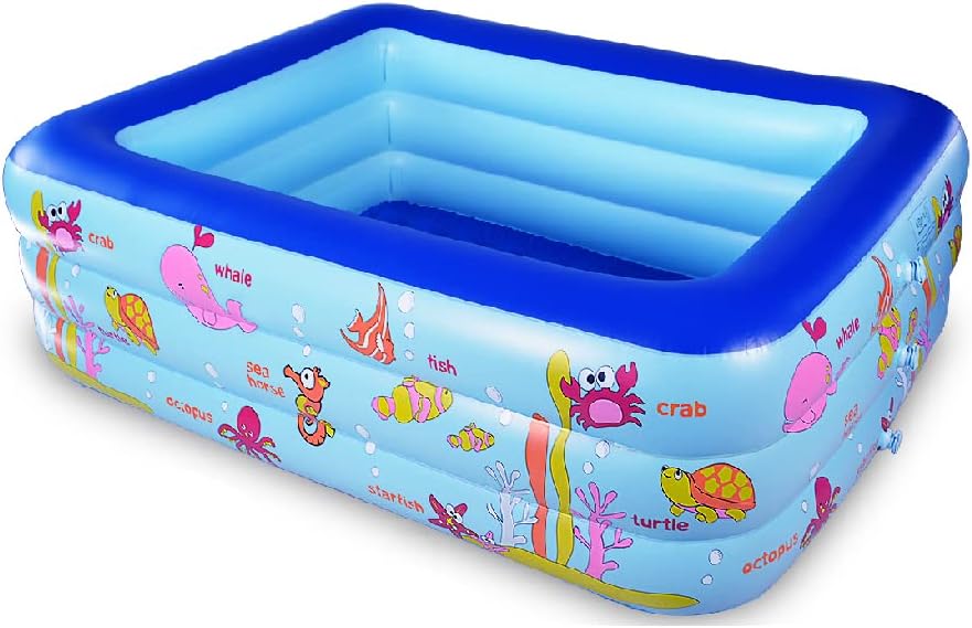 Inflatable Swimming Pool with Inflatable Soft Floor, 70 x 55 x 24 Blow Up Pool for Kids and Adults, Ocean World Kiddie Pool for Backyard, Garden, Outdoor, Party