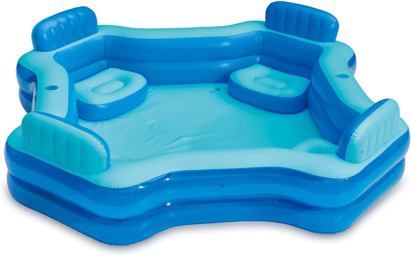 Summer Waves KB0706000 8.75ft x 26in Outdoor Inflatable Ring Above Ground 4 Person Deluxe Comfort Swimming Pool with Backrests and Cupholders