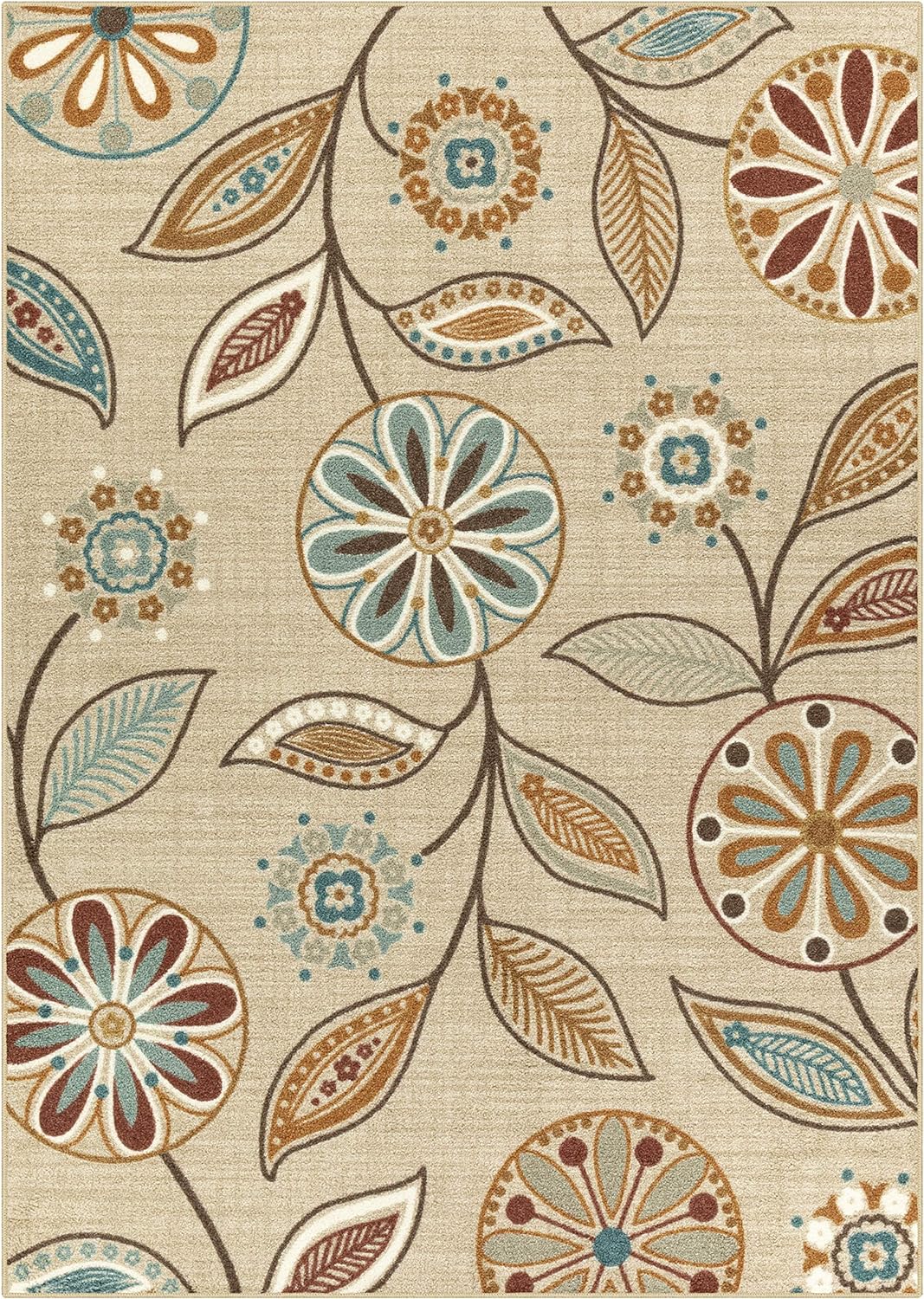 Maples Rugs Reggie Floral Area Rugs for Living Room & Bedroom [Made in USA], 7' x 10', Beige