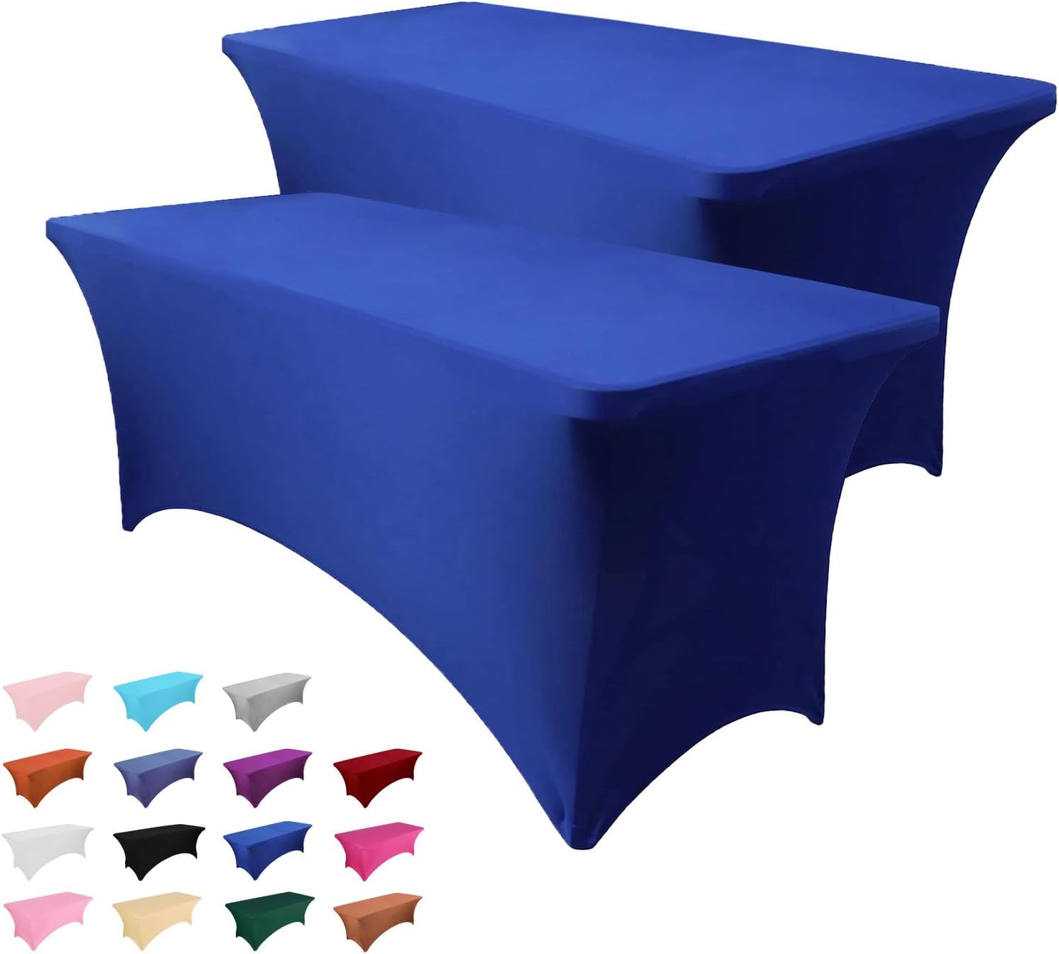 2 Pack 4FT Table Cloth for Rectangle Table Royal Blue Tablecloth Rectangular Fitted Stretch Spandex Table Covers 4 ft for Birthday, Cocktail, Wedding, Banquet Easter Party