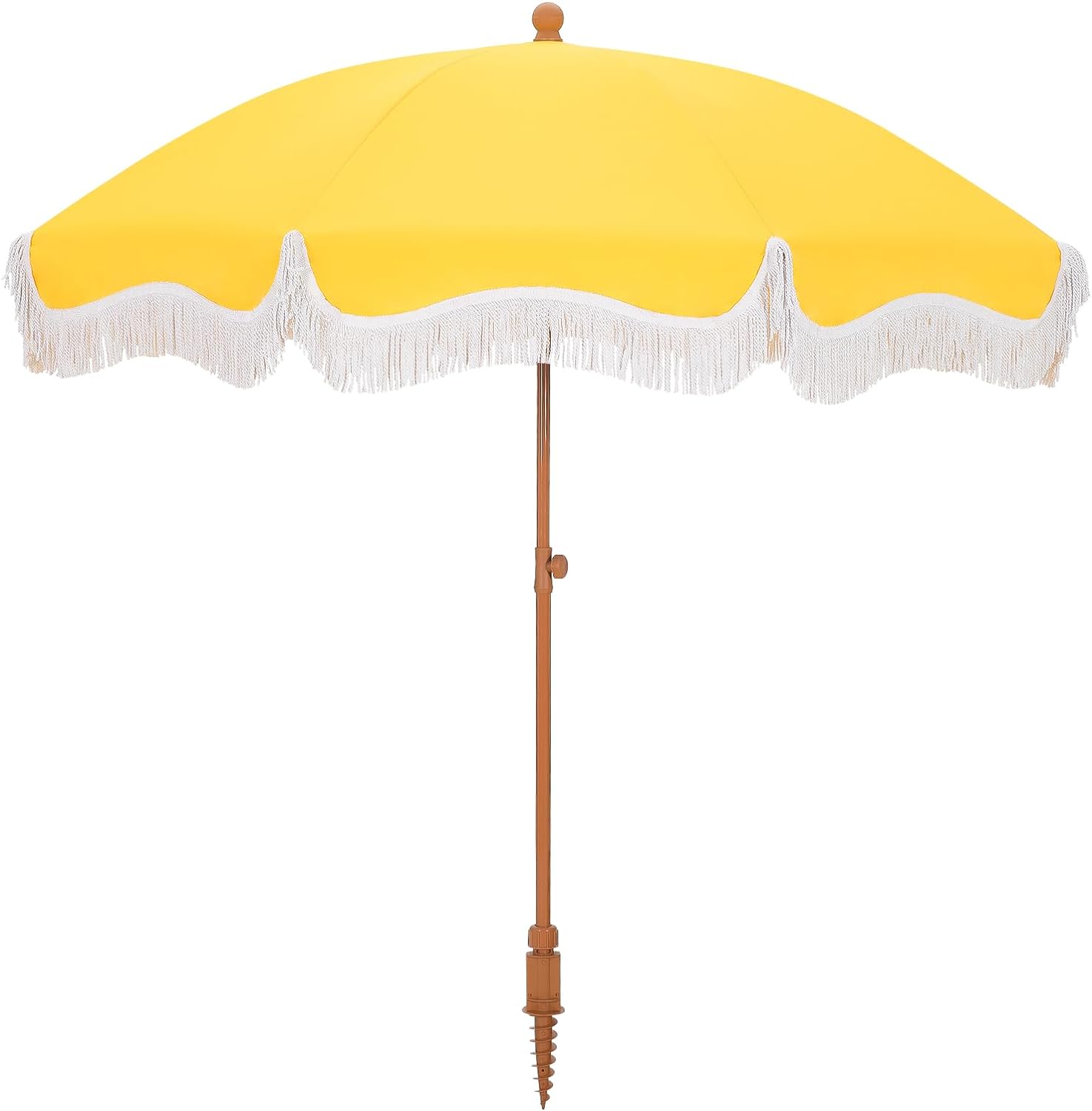 MFSTUDIO 7ft Beach Umbrella with Fringe, Tassel Umbrellas UPF50+ with Tilt Button & Crank, Holiday Outdoor Umbrella with Carry Bag, Ideal for Garden Lawn Poolside