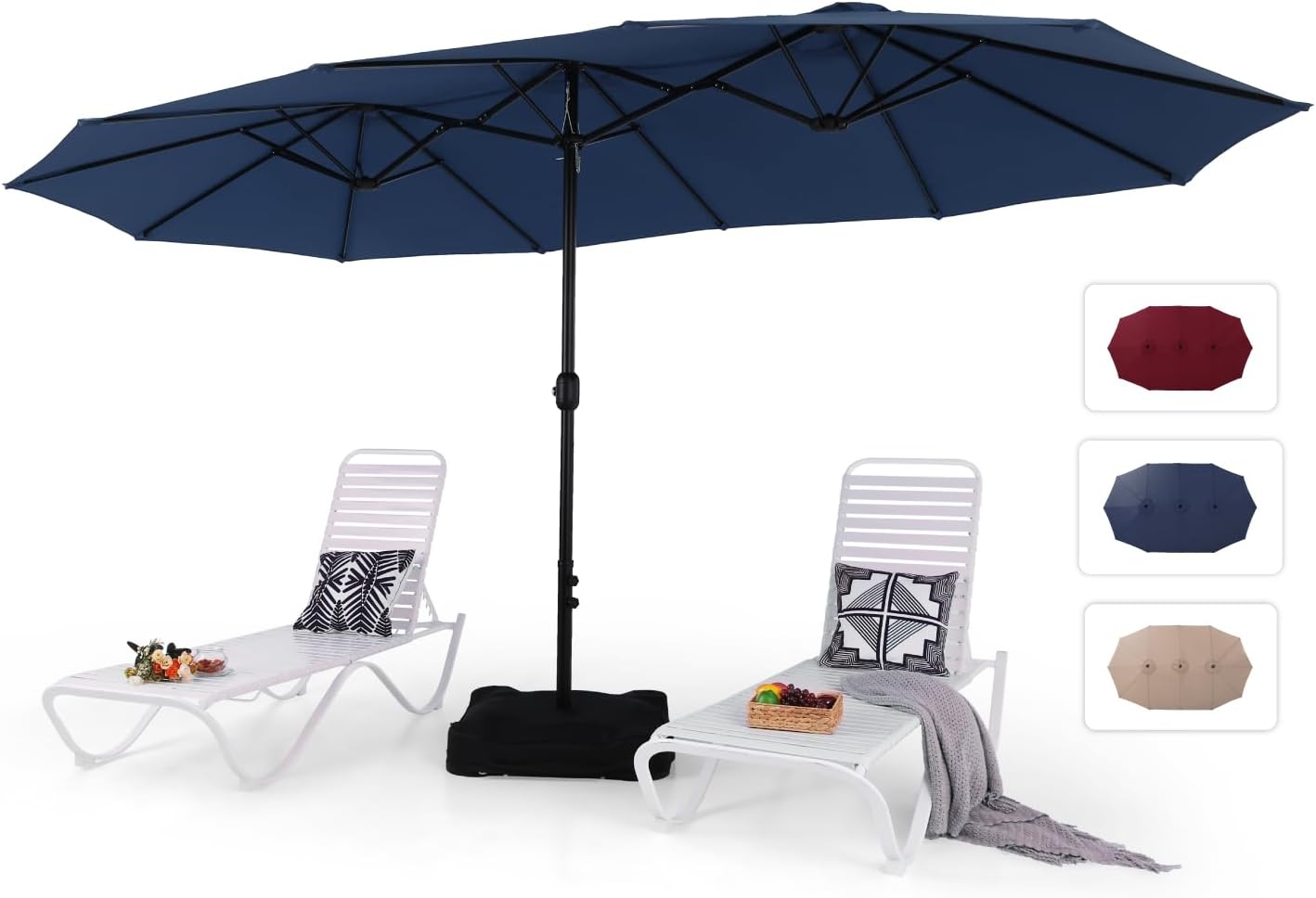 MFSTUDIO 15ft Double Sided Patio Umbrella with Base Included, Outdoor Large Rectangular Market Umbrellas with Crank Handle for Deck Pool Shade
