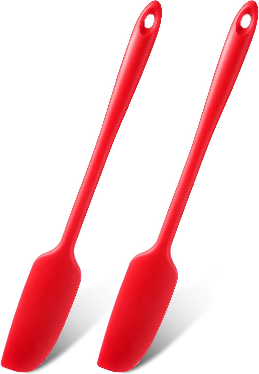 Patelai Long Handle Silicone Jar Spatula Non-Stick Rubber Scraper Heat Resistant Spatula Silicone Scraper for Jars, Smoothies, Blenders Cooking Baking Stirring Mixing Tools (2, Red)