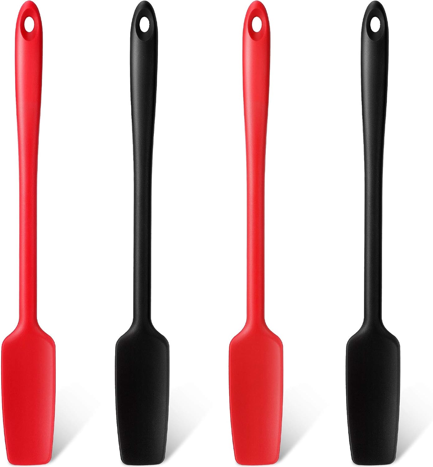 Long Handle Silicone Jar Spatula Kitchen Scraper Spatula Non-Stick Rubber Scraper Silicone Scraper for Jars, Smoothies, Blenders Cooking Baking Stirring Mixing (Red, Black, 4)