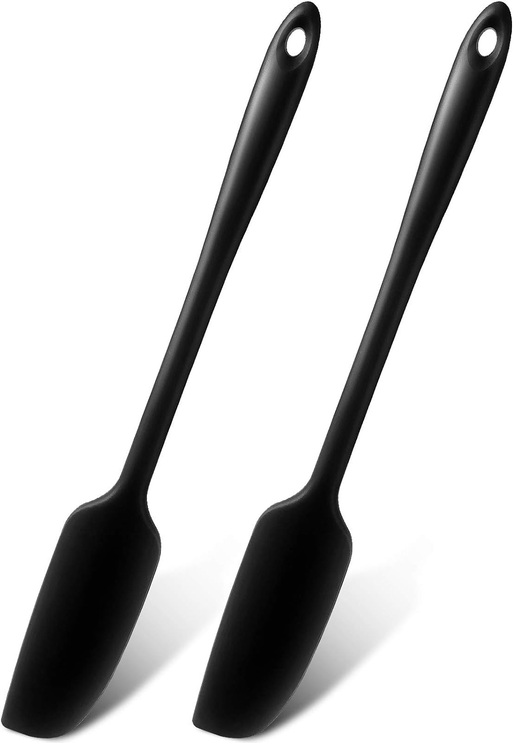 Patelai Long Handle Silicone Jar Spatula Non-Stick Rubber Scraper Heat Resistant Spatula Silicone Scraper for Jars, Smoothies, Blenders Cooking Baking Stirring Mixing Tools (2, Black)