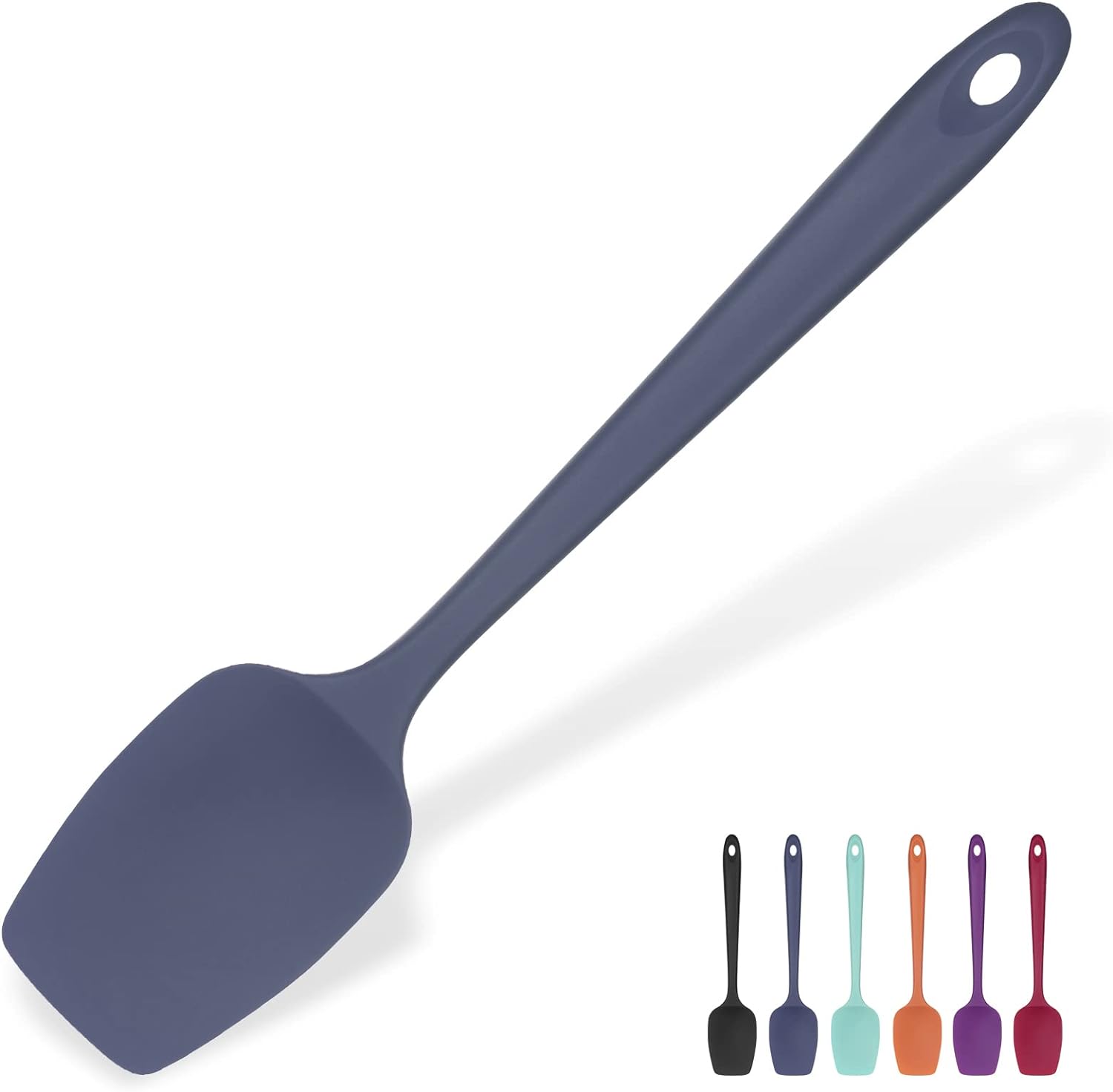 Heat Resistant Silicone Spoon Spatula: U-Taste 600F High Heat Flexible 11.38in Silicon Mixing Stirring Cooking Scraping Baking Bowl Scraper Seamless Spreader for Nonstick Cookware (Midnight Blue)